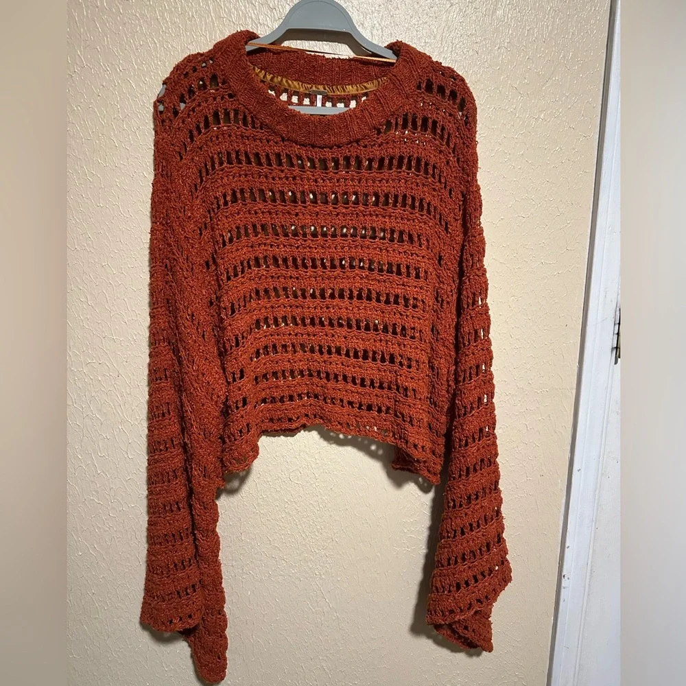 Free People Caught Up Bell Sleeve Crochet Sweater Medium Super‎ Oversized